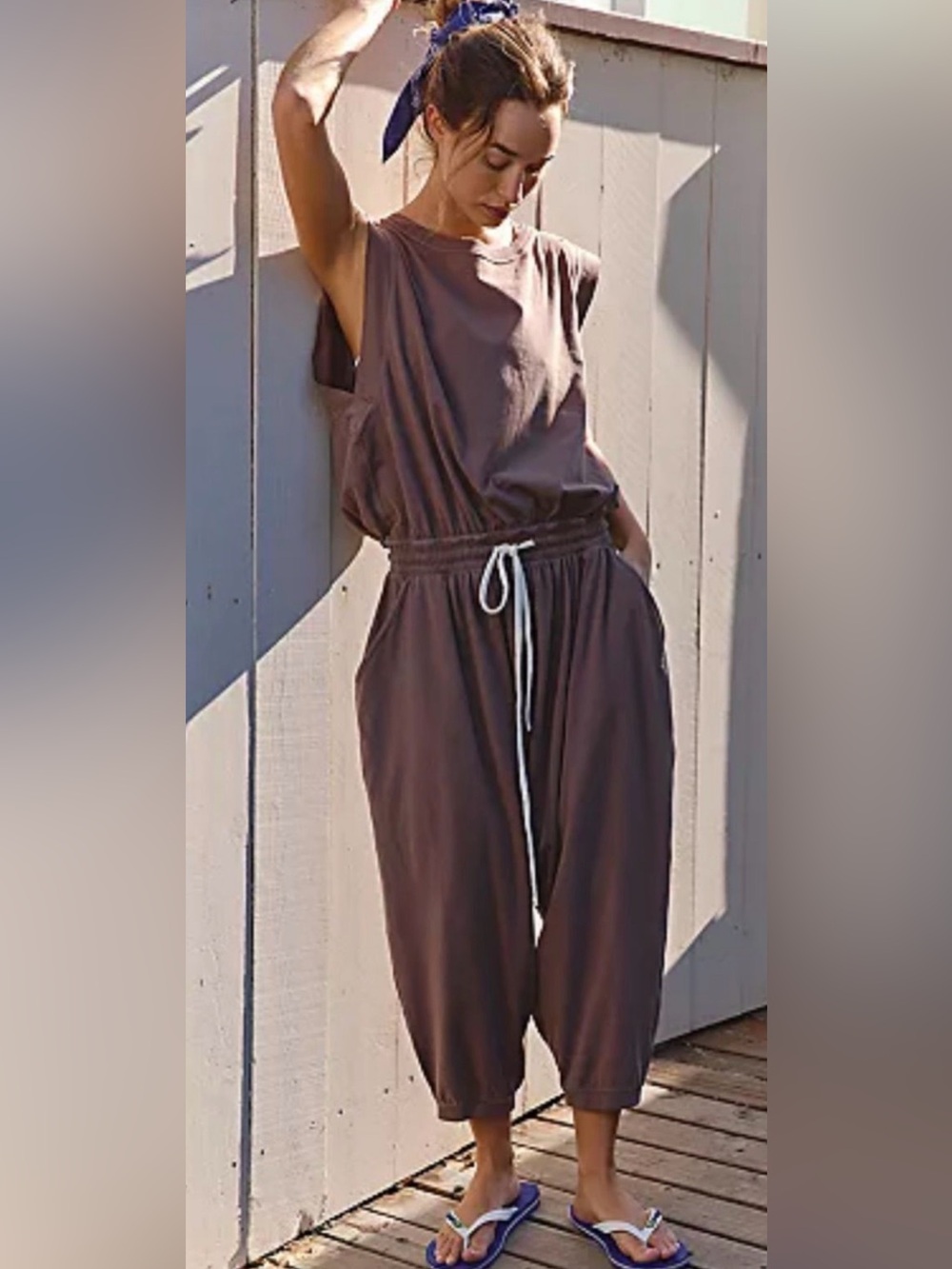 FP Movement by Free People Brown Sleeveless Drawstring Jumpsuit